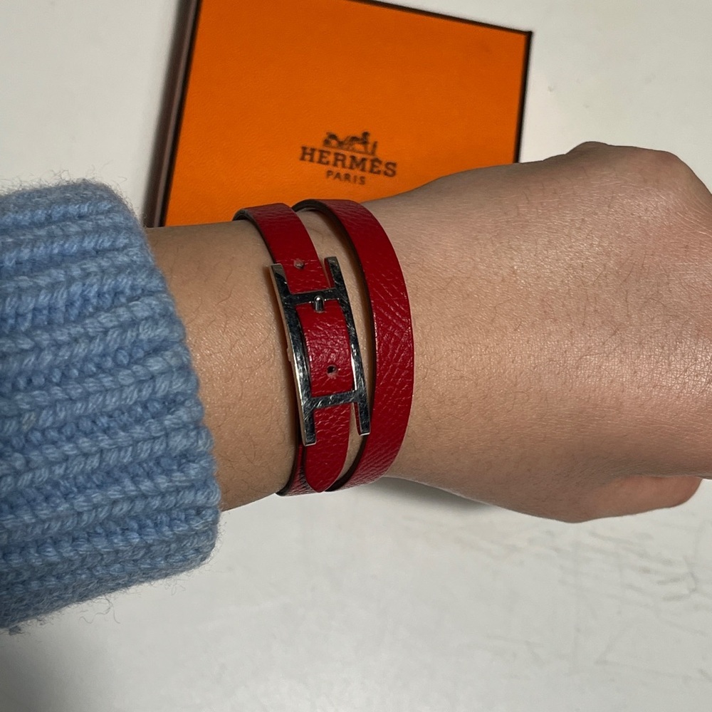 Hermes Burgundy Leather Belt With Silver Buckle View 5